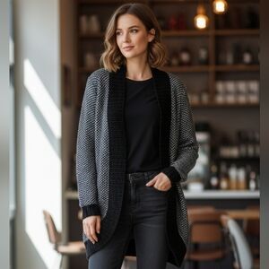 Dynamite Black and White Open Cardigan Size M